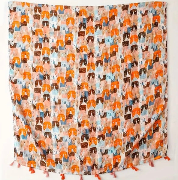 Maryam's Essential Cute Cat Print Cotton Viscose Tassels Hijab