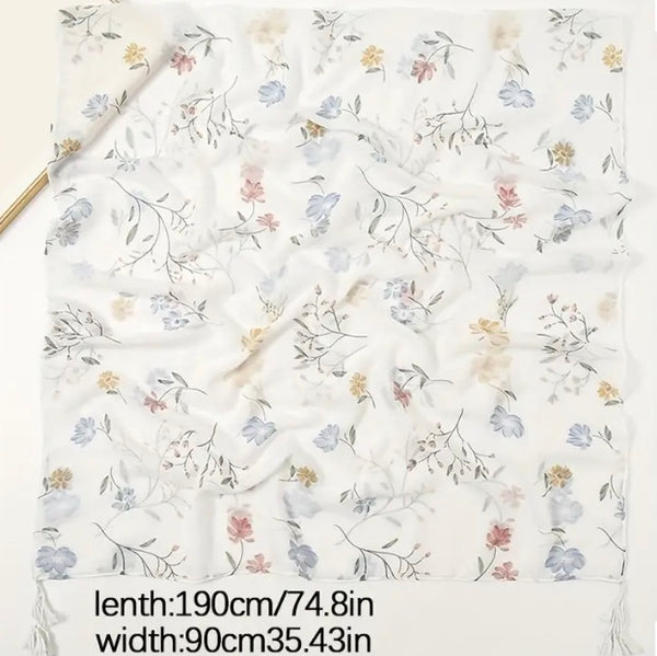 Maryam's Essential Flower Printed Polyester Tassels Hijab