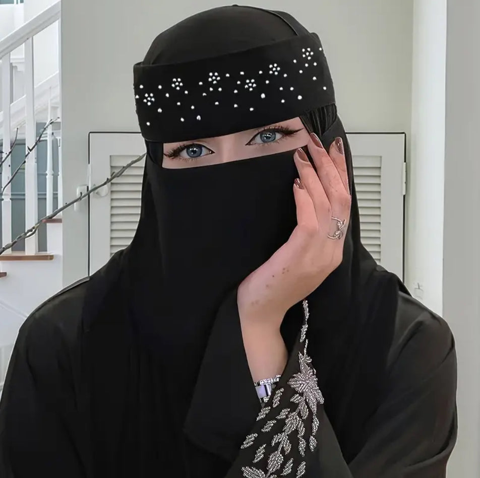 Maryam’s Essential Diamanté Thin Breathable Chiffon Niqab Veil Headscarf