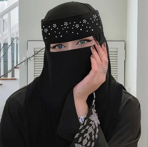 Maryam’s Essential Diamanté Thin Breathable Chiffon Niqab Veil Headscarf