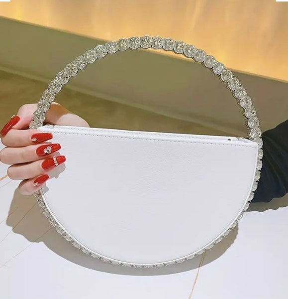 Maryam’s Essential Luxury Round Diamantés Faux Leather Clutch Purse