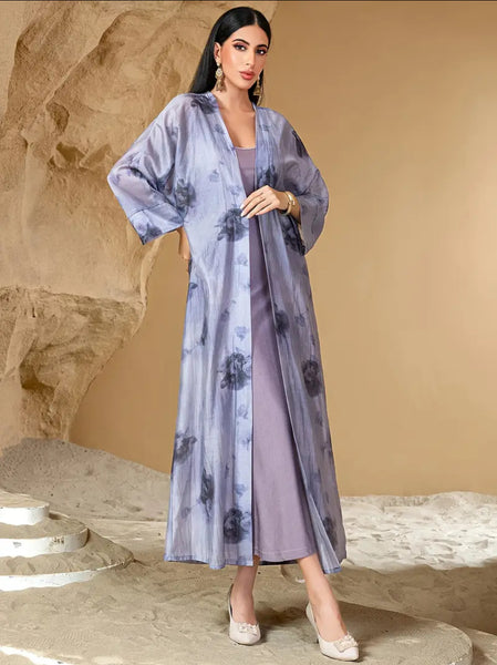 Maryam’s Essential Luxury Traditional Arabian Abaya Set, Long Sleeveless Round Neck Inner Layer Dress & Open Abaya
