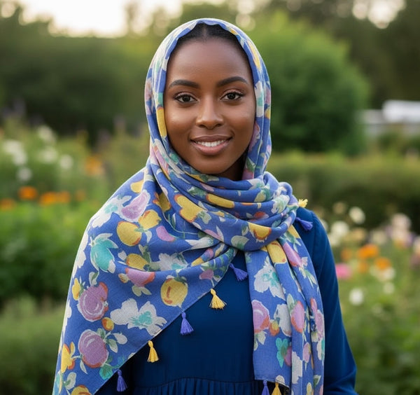 Maryam's Essential Flower Printed Cotton Viscose Tassels Hijab