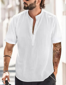 Maryam’s Essential Breathable Button Short Sleeves Cotton Linen Top Tank