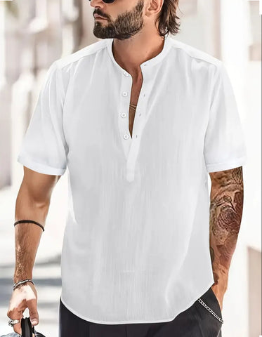 Maryam’s Essential Breathable Button Short Sleeves Cotton Linen Top Tank