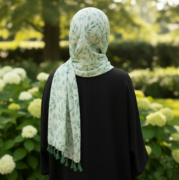 Maryam's Essential Floral Printed Polyester Tassels Hijab