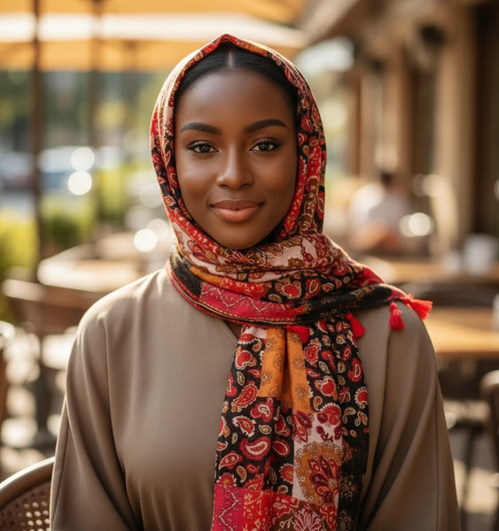 Maryam's Essential Luxury Printed Cotton Viscose Tassels Hijab