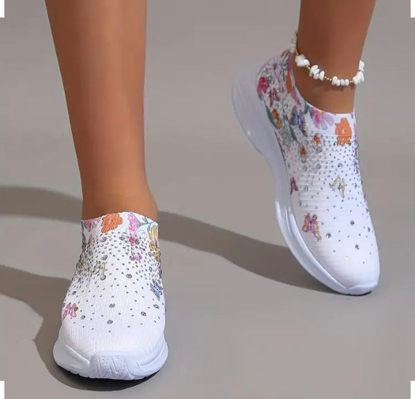 Maryam’s Essential Lightweight Butterfly Diamanté Knitted Elastic Low Top Slip on Sneaker Shoes