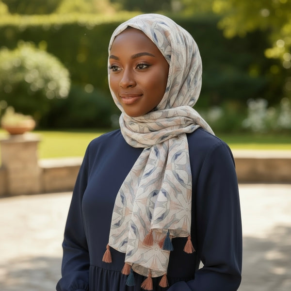 Maryam's Essential Printed Cotton Viscose Tassels Hijab