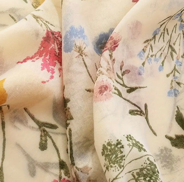 Maryam's Essential Flower Printed Cotton Linen Tassels Hijab