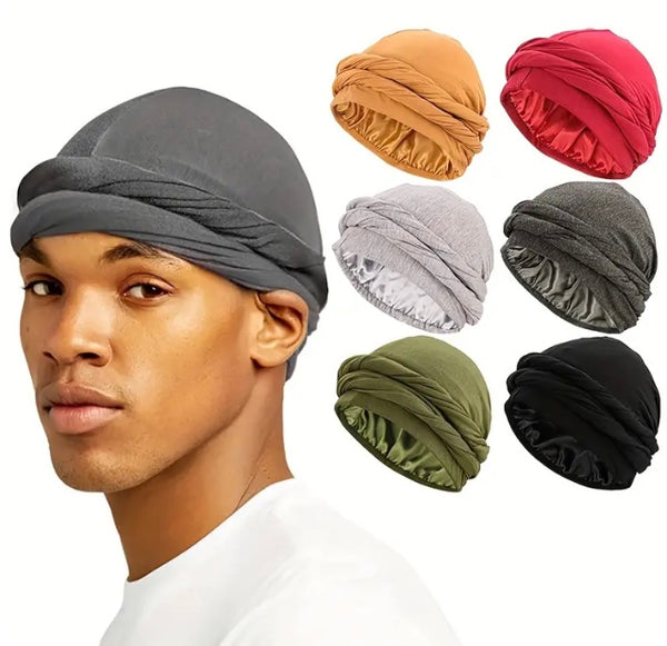 Maryam’s Essential Men’s Modal Turban Wrap Beanie with Silk Satin Lining