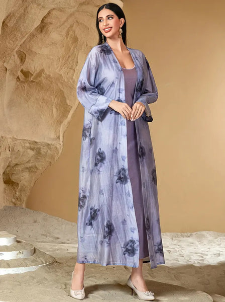 Maryam’s Essential Luxury Traditional Arabian Abaya Set, Long Sleeveless Round Neck Inner Layer Dress & Open Abaya
