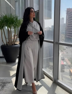 Maryam’s Essential Luxury Arab Muslim Three Pieces Abaya, Sleeveless Top, Crop Pants Set