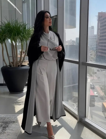Maryam’s Essential Luxury Arab Muslim Three Pieces Abaya, Sleeveless Top, Crop Pants Set