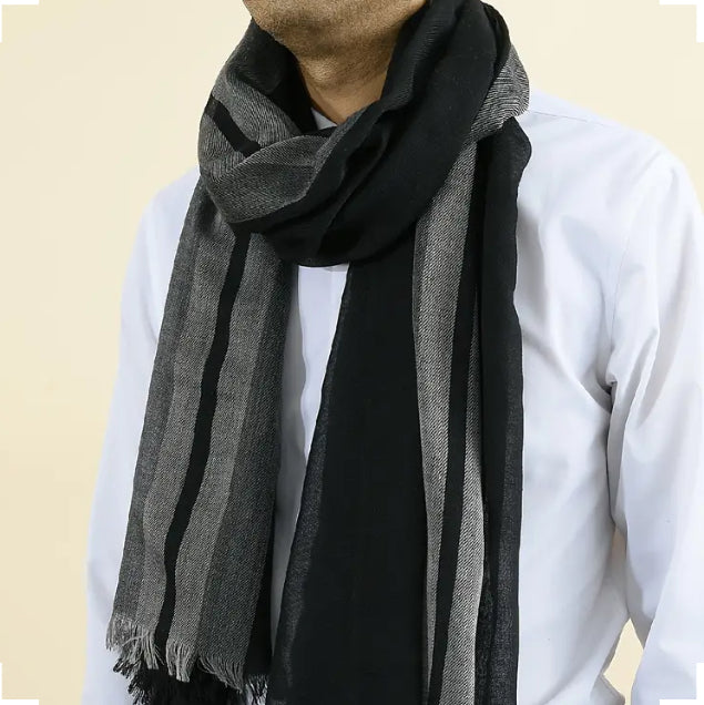 Maryam’s Essential Men Luxury Pashmina Wool Colour-block Ethnic Scarf for all Weather