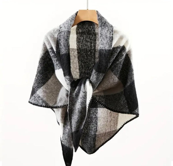 Maryam’s Essential Luxury Triangular Geometric Plaid Cashmere Scarf