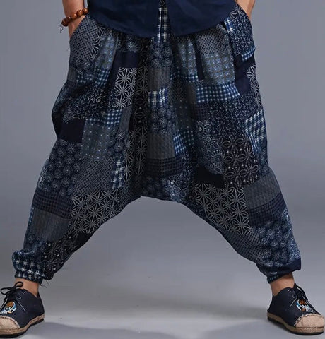 Maryam’s Essential Men’s Ethnic Vintage Pattern Stitching Print Harem Baggy Trouser