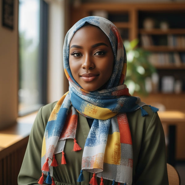 Maryam's Essential Colour Patch Printed Cotton Viscose Tassels Hijab