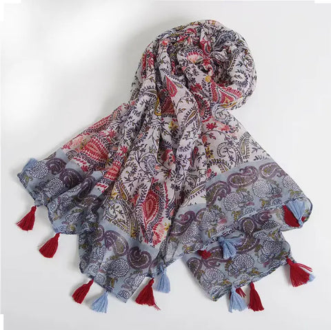 Maryam's Essential Paisley Print Cotton Viscose Tassels Hijab