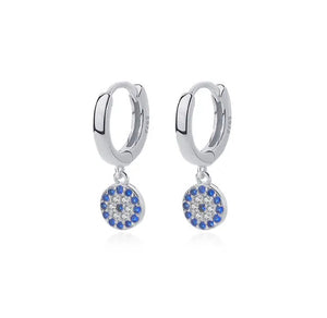 Maryam’s Essential Exquisite 925 Silver Sterling Hypoallergenic Evil Eyes Dangle Hoop with Cubic Gems Earrings