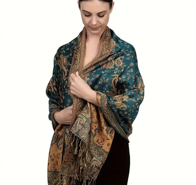 Maryam’s Essential Luxury Vintage Paisley Reversible Fringe Cashmere Scarf