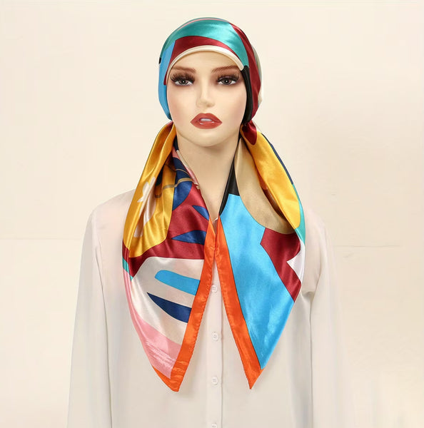 Maryam’s Essential Mature Elegant Vintage Print Pre-Tied Elastic Band Hijab