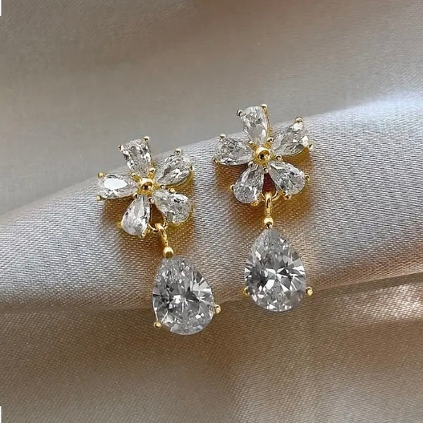 Maryam’s Essential Luxury Flower Water Drop Dangle Stud Earrings