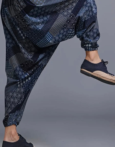 Maryam’s Essential Men’s Ethnic Vintage Pattern Stitching Print Harem Baggy Trouser