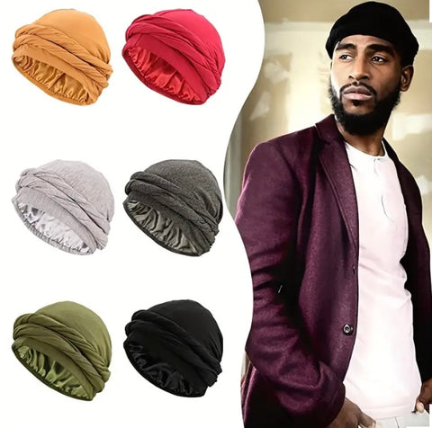 Maryam’s Essential Men’s Modal Turban Wrap Beanie with Silk Satin Lining