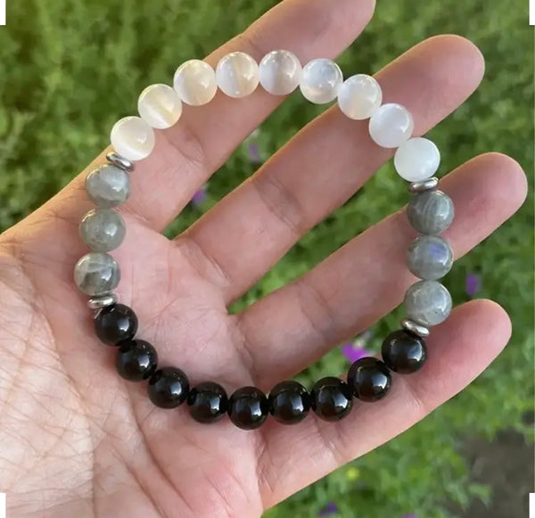 Maryam’s Essential Trendy Black Tourmaline, Selenite & Labradorite Crystal Beads Bracelet