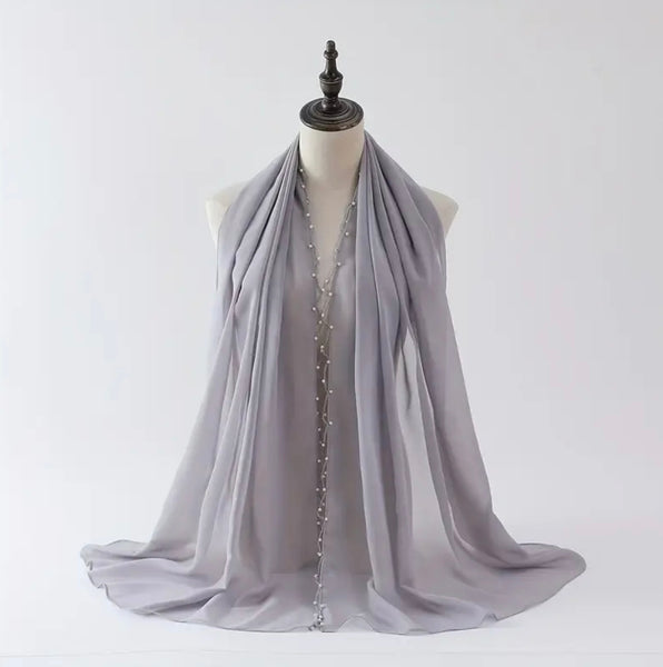 Maryam’s Essential Luxury Pearls Chiffon with Beaded Wave Edge Hijab