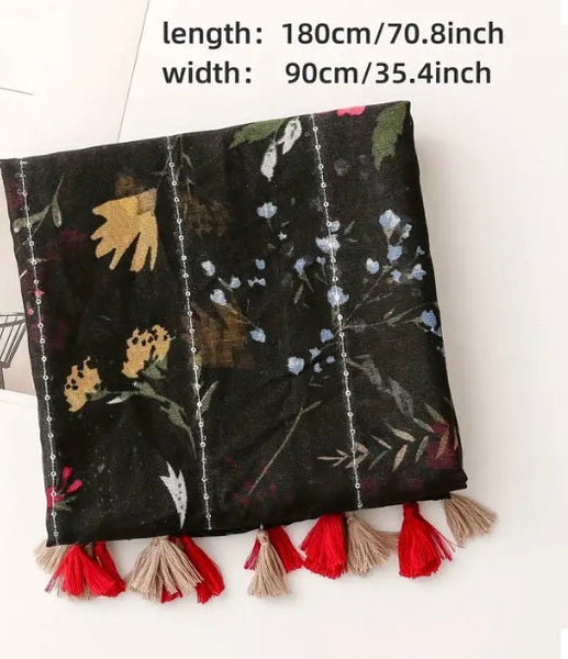 Maryam's Essential Floral Printed Cotton Tassels Hijab