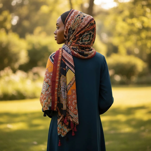 Maryam's Essential Printed Cotton Viscose Tassels Scarf/Hijab
