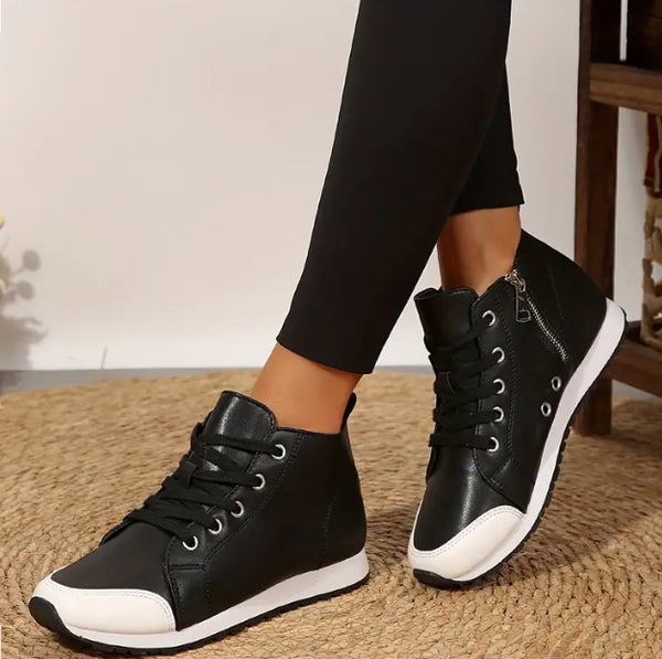 Maryam’s Essential PU Faux Leather Low Top Lace-up Closure Ankle Round Toe Sneaker Shoes