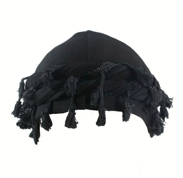 Maryam’s Essential Men’s Fringe Hem Turban Wrap Beanie with Silk Satin Lining