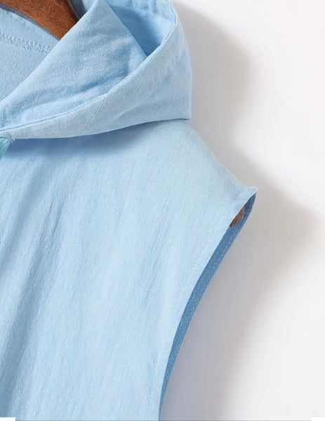 Maryam’s Essential Breathable Hood Drawstring Sleeveless Cotton Linen Top Tank