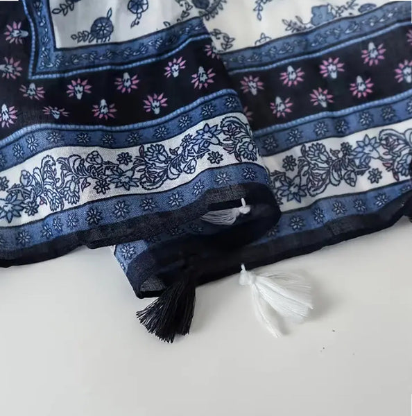 Maryam's Essential Printed Cotton Viscose Tassels Hijab