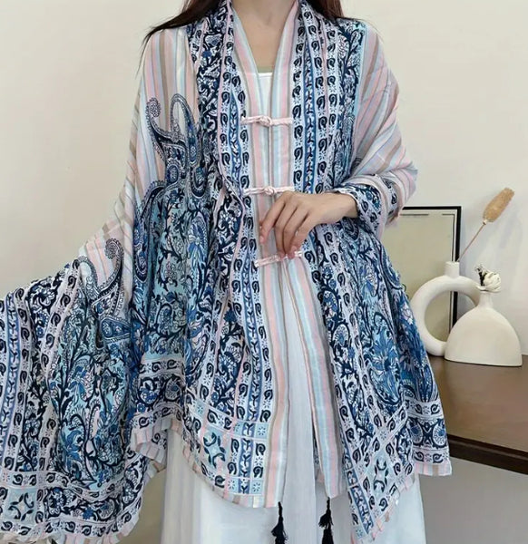 Maryam's Essential Printed Cotton Viscose Tassels Shawl