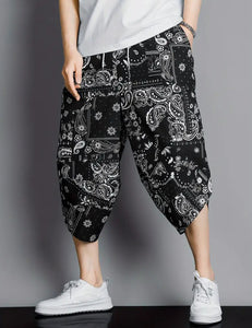 Maryam’s Essential Luxury Paisley Print Vintage Drawstring Cropped Leg Harem Trouser