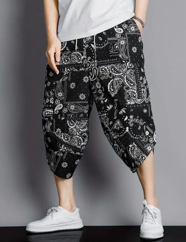Maryam’s Essential Luxury Paisley Print Vintage Drawstring Cropped Leg Harem Trouser