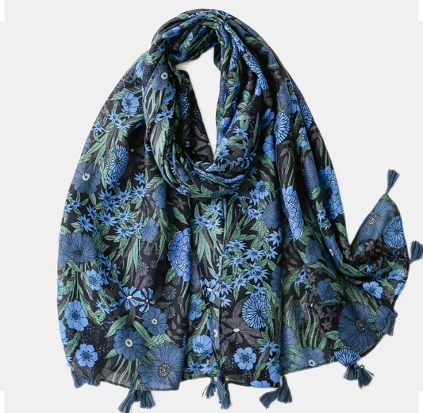 Maryam's Essential Luxury Flower Printed Cotton Tassels Hijab