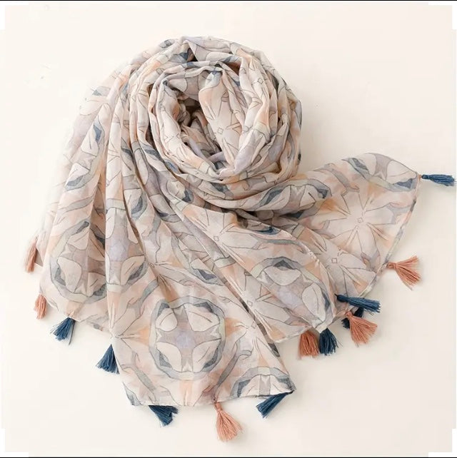 Maryam's Essential Printed Cotton Viscose Tassels Hijab