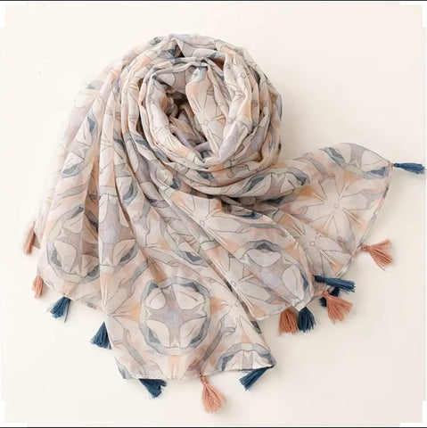 Maryam's Essential Printed Cotton Viscose Tassels Hijab