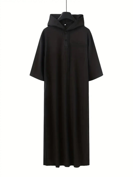 Maryam’s Essential Luxury Men Geometric Pattern Short Sleeves Hood Ethnic Vintage Kaftan