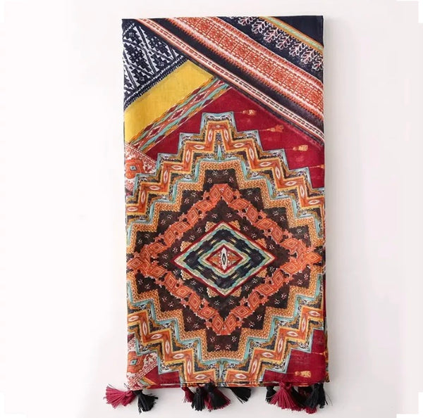 Maryam's Essential Printed Cotton Viscose Tassels Scarf/Hijab