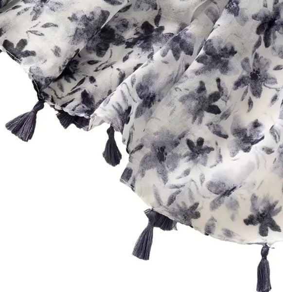 Maryam's Essential Flower Printed Cotton Viscose Tassels Hijab
