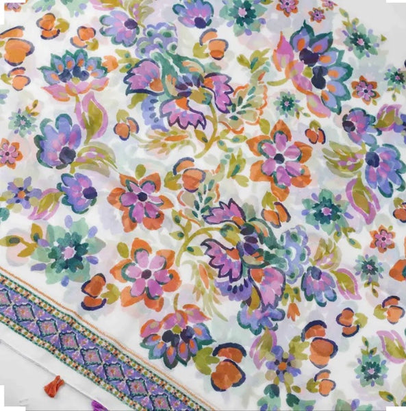 Maryam's Essential Flower Printed Cotton Viscose Tassels Hijab
