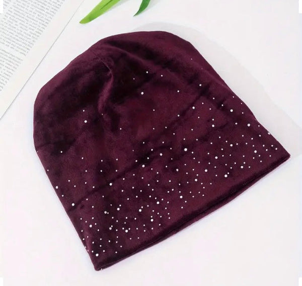 Maryam’s Essential Velvet Diamanté Stretchy Beanie Hat