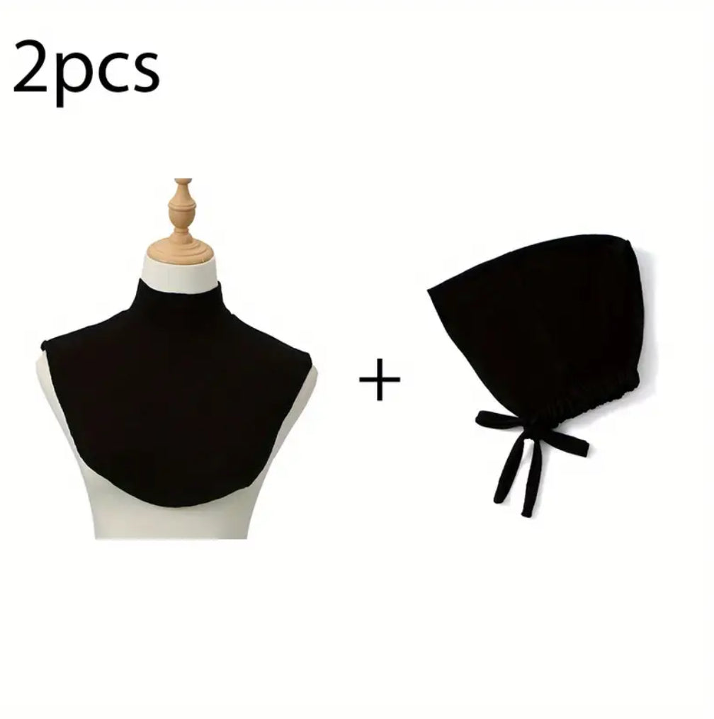 Maryam's Essential Fake Collar & Tie Back Drawstring Cap for Hijab Set