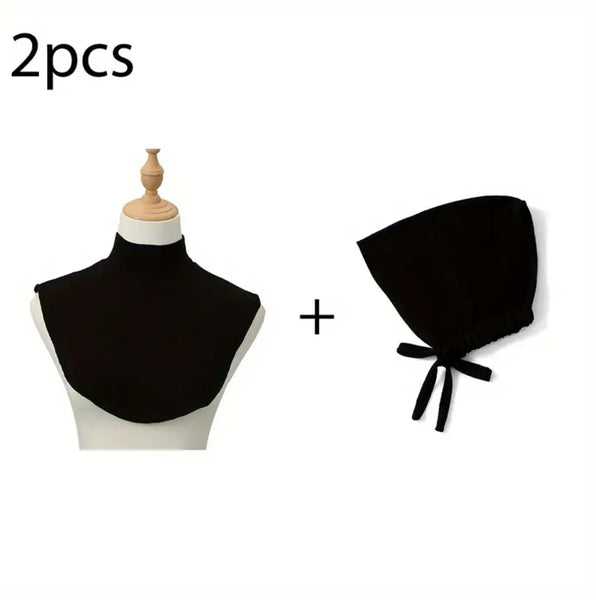 Maryam's Essential Fake Collar & Tie Back Drawstring Cap for Hijab Set